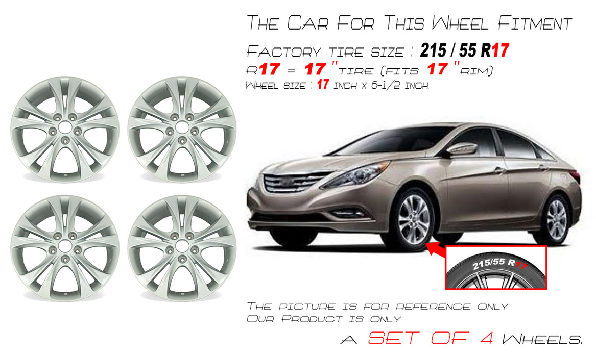 For Hyundai Sonata OEM Design Wheel 17" 17x6.5 2011-2013 Silver Set of 4 Replacement Rim